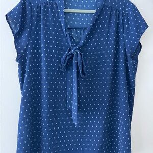 Navy Blue Tie-Neck Blouse - XL